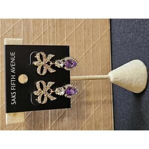Elegant Saks Fifth Avenue Purple Crystal Bow Earrings